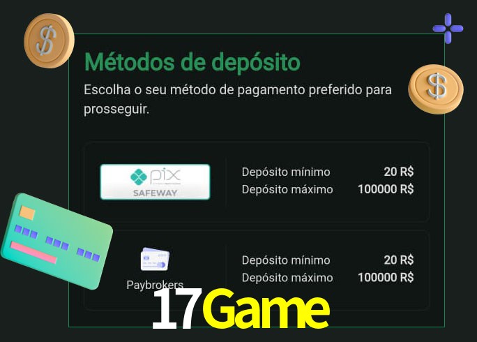 O cassino 17Game oferece uma grande variedade de métodos de pagamento